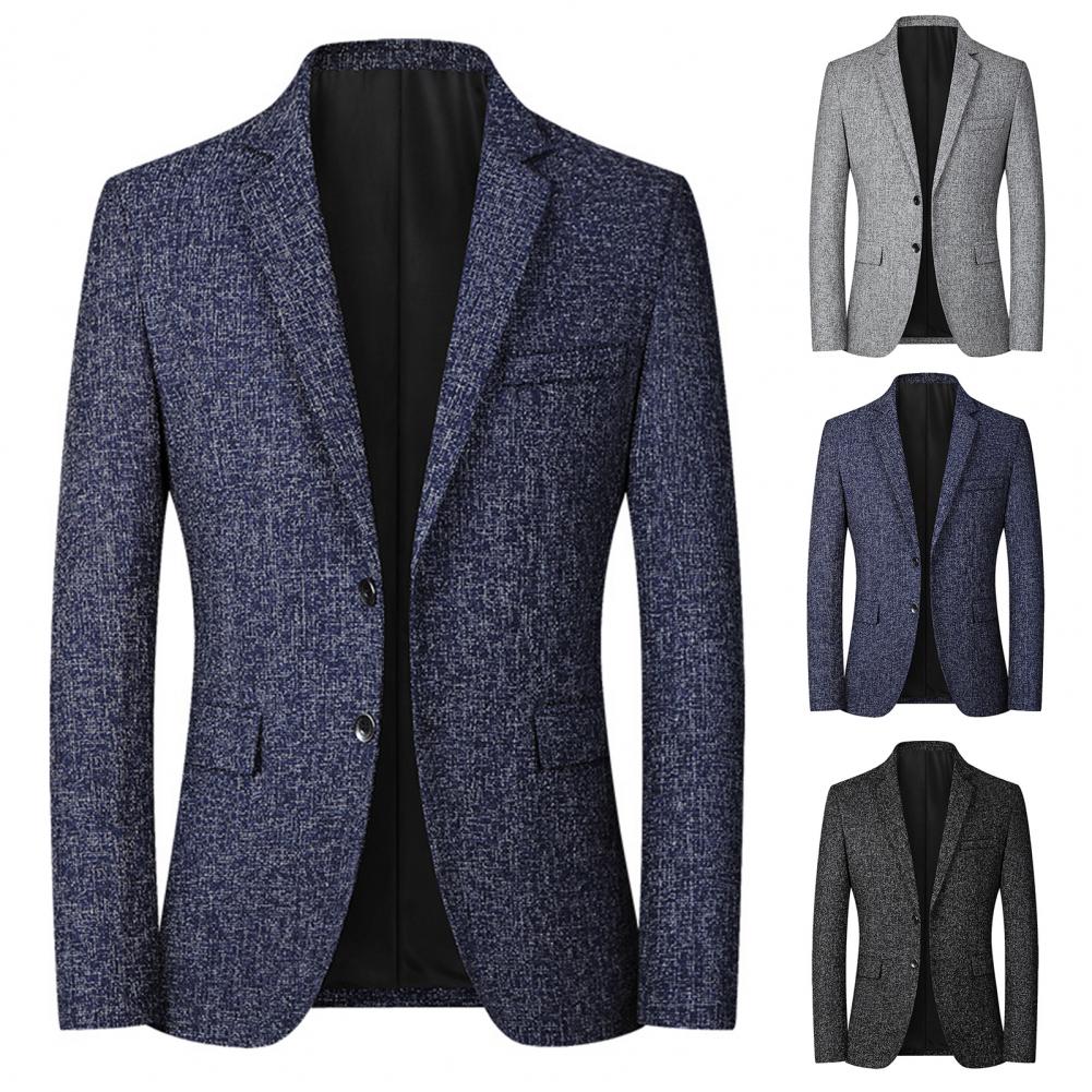 Men Blazer Solid Color Single Breasted Autumn Winter Two Buttons Pockets Suit Coat for Wedding