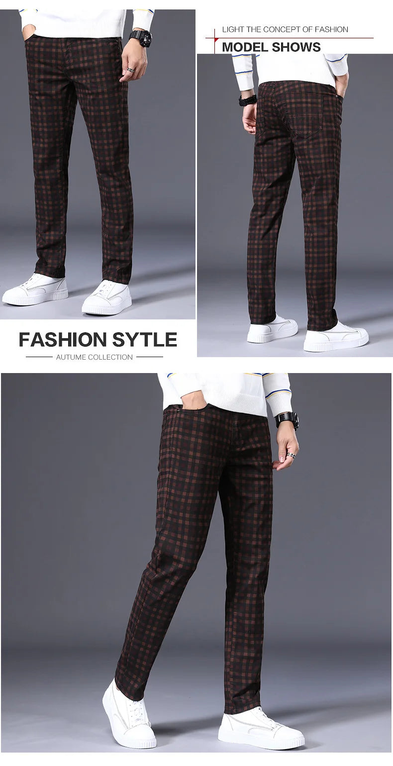 High Quality Brand Clothing Classics Plaid Casual Pants Men 98%Cotton Retro Business Banquet Check Trousers Male Plus Size 40 42