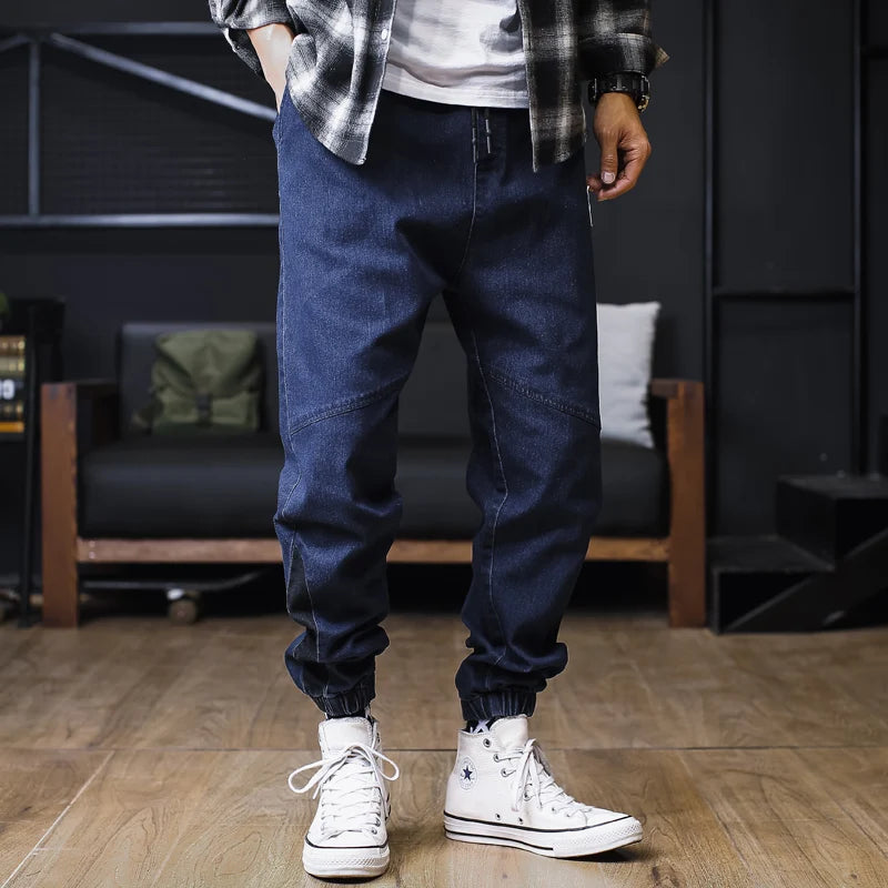 Plus Size Jeans Men Loose Joggers Streetwear Harem Jeans Cargo Pants Ankle-Length Denim Trousers