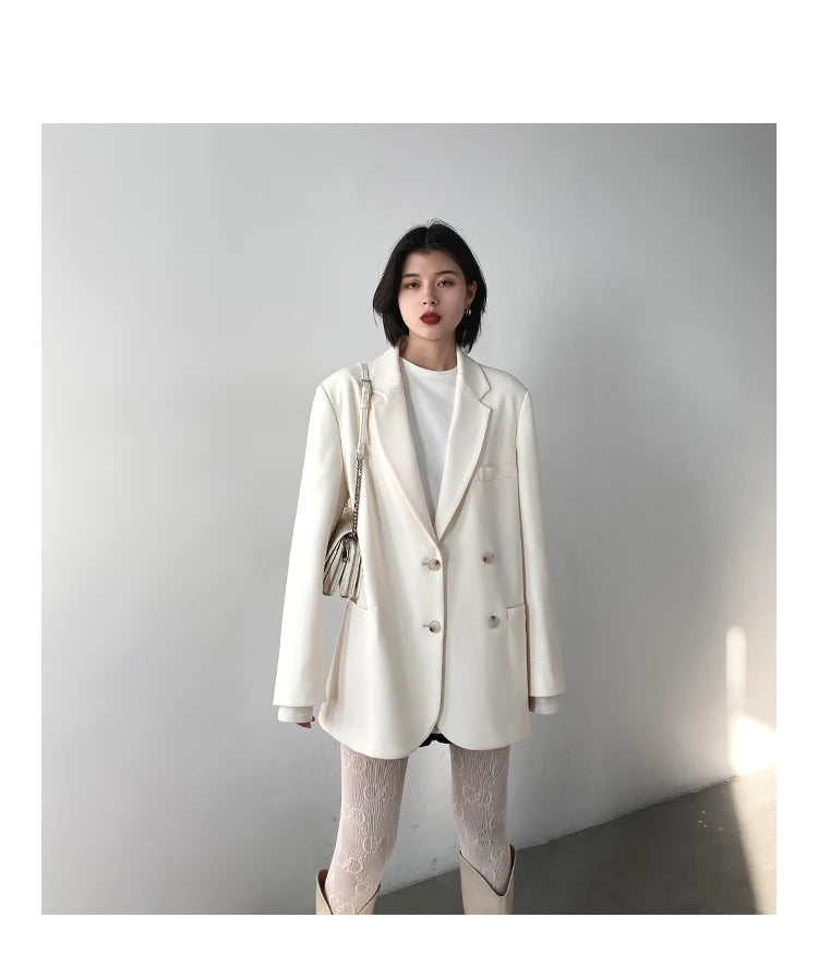 CHIC VEN 2025 Fashion Women's Blazer Office Lady Long Sleeve Double-breasted Mid-length Casual Coat Ladies Outerwear Stylish Top