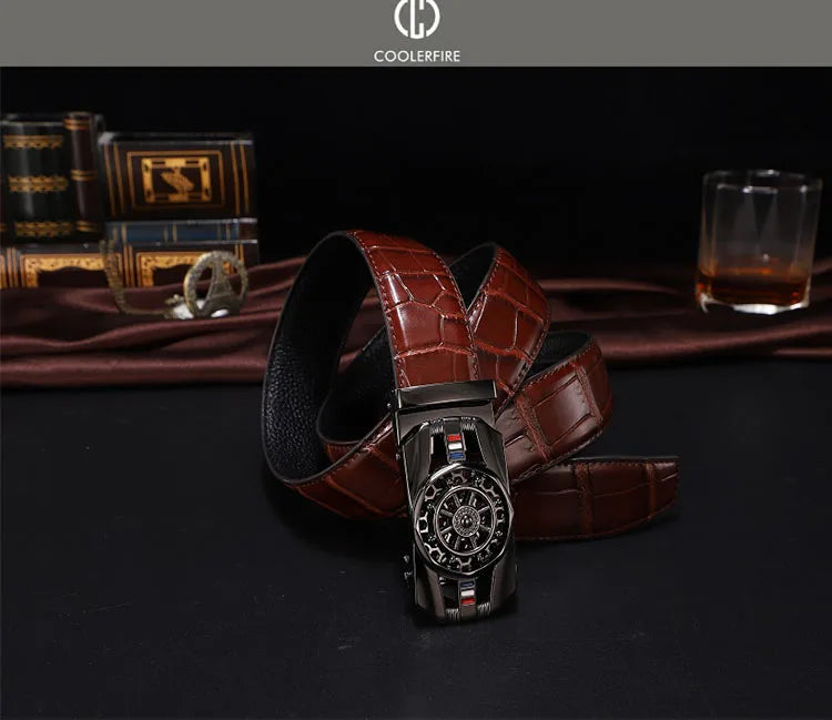 Men Genuine Leather Belts Brand Luxury Stone Pattern High Quality Business Work Automatic Buckle Belts for Men ZD121