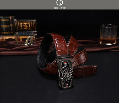 Men Genuine Leather Belts Brand Luxury Stone Pattern High Quality Business Work Automatic Buckle Belts for Men ZD121