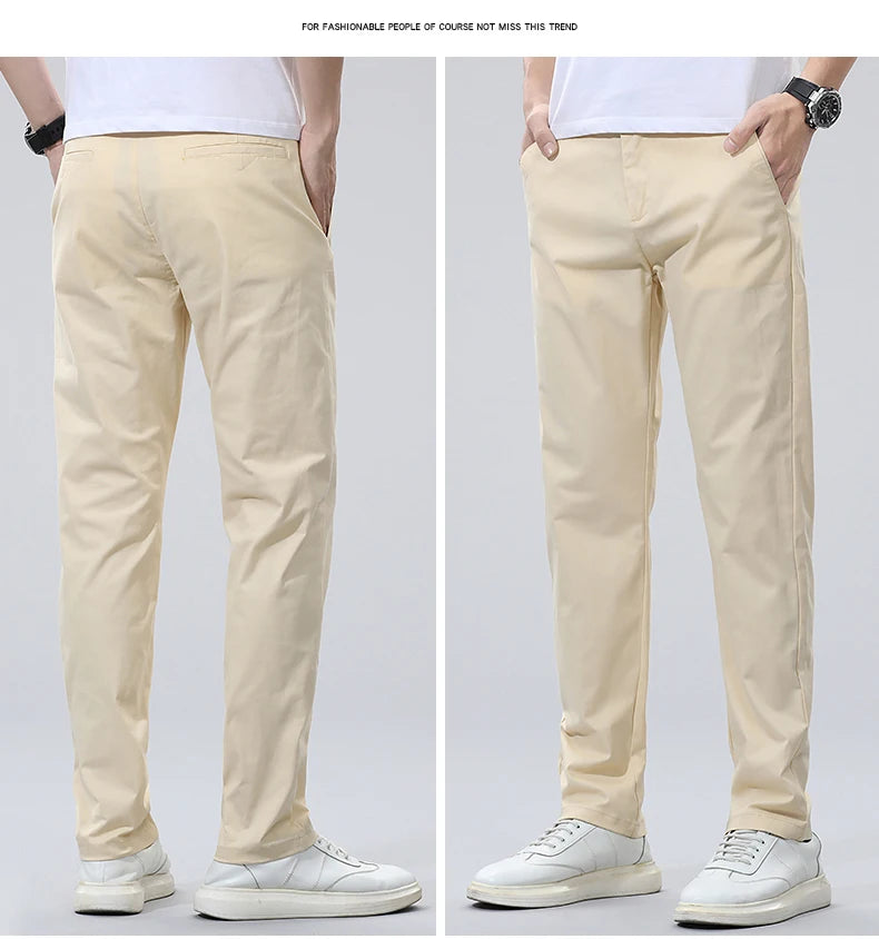 Spring Summer Men's Chinos Cotton Pants Straight Fashion Casual Classic Business Trousers for Male Khaki Black Grey Plus size 40