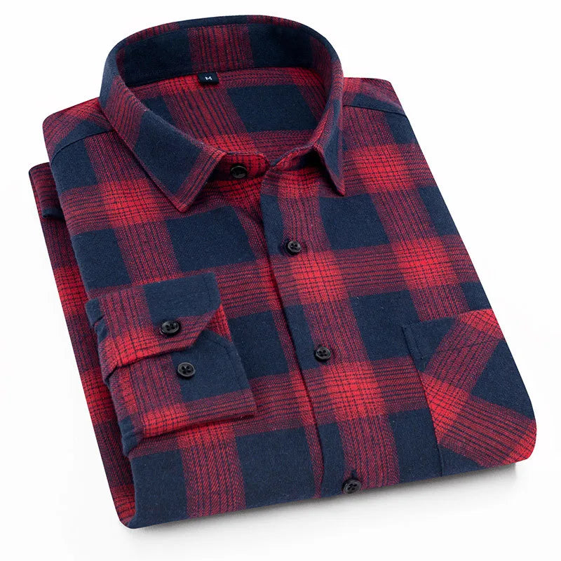 Plaid Shirt 2025 New Autumn Winter Flannel Red Checkered Shirt Men Shirts Long Sleeve Chemise Homme Cotton Male Check Shirts