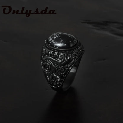 Stainless Steel Jewelry Ring Men Black Stone Rings 2021 Trend Charm Fashion Male Women Finger Band Engagement Wedding Gift V023