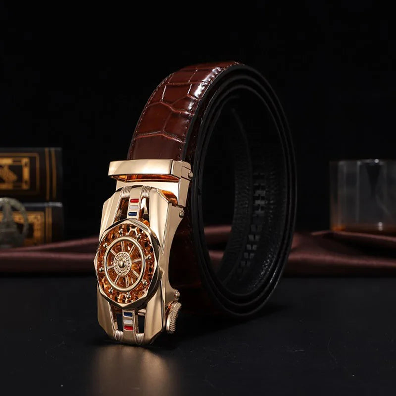 Men Genuine Leather Belts Brand Luxury Stone Pattern High Quality Business Work Automatic Buckle Belts for Men ZD121