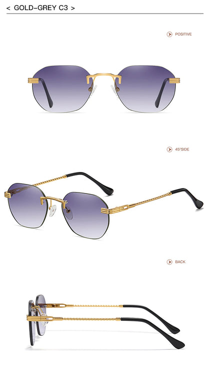 Brown Frameless Gold Metal Ladies Sunglasses Rimless Gradient Lens Blue Fashion Sun Glasses For Men UV400 Summer 2025