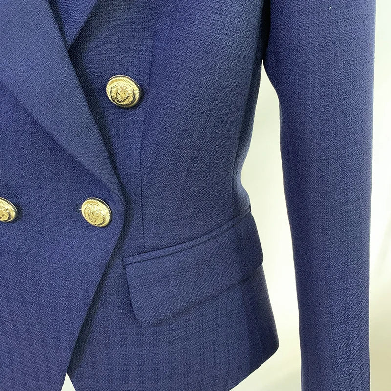 HIGH STREET Newest 2025 Classic Designer Blazer Women's Lion Buttons Double Breasted Slim Fit Textured Blazer Pastel yellow