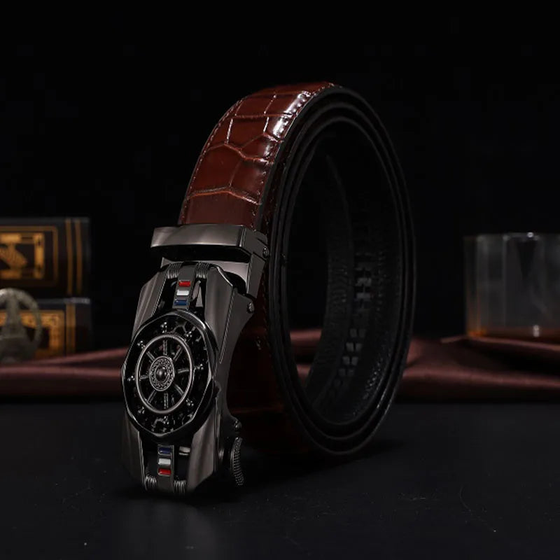 Men Genuine Leather Belts Brand Luxury Stone Pattern High Quality Business Work Automatic Buckle Belts for Men ZD121