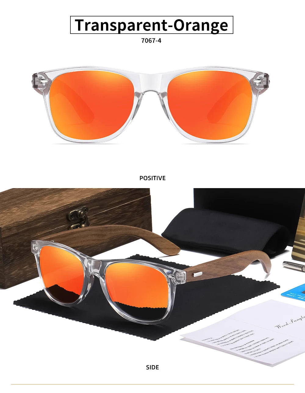 GM Brand Transparent Color Frames Sunglasses Men Women's Polarized Delicate Fashion Handmade Wood Sunglasses With Box