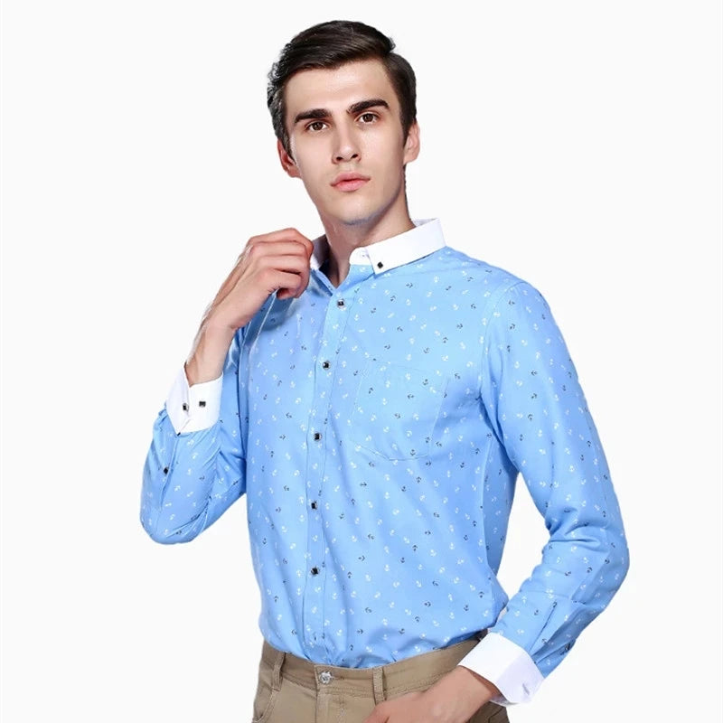 Men's Long Sleeve Printed Casual Shirt Fashion Trun-down Collar Wedding Party Shirts Soft Hawaiian Holiday Summer Shirt