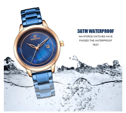 NAVIFORCE Bracelet Watch Women Brand Luxury Blue Stainless Steel Wristwatches Ladies Fashion Waterproof Date Dress Watches