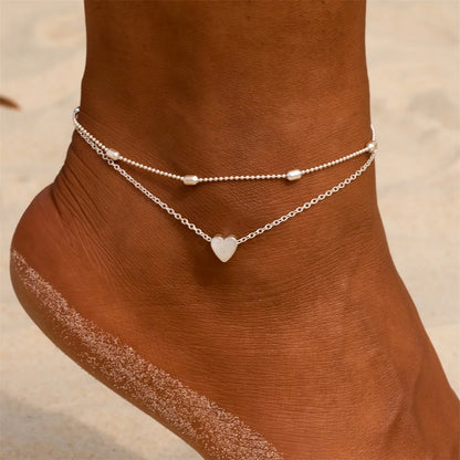 IPARAM Women's Anklet Bohemian Layered Heart Anklet  Summer Beach Anklets On Foot Ankle Bracelets For Women Leg Chain