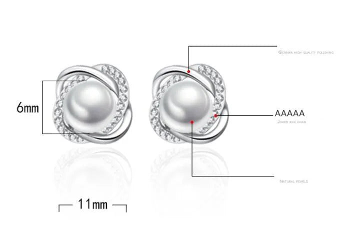 Upscale 925 Sterling Silver Earrings Zircon Pearl Twist Luxury Stud Earrings For Women brincos pendientes bijoux