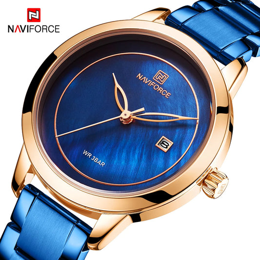 NAVIFORCE Bracelet Watch Women Brand Luxury Blue Stainless Steel Wristwatches Ladies Fashion Waterproof Date Dress Watches