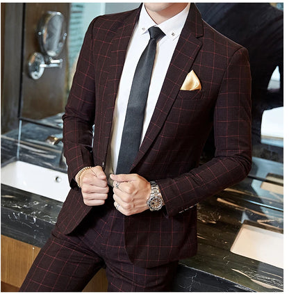 Blazer Vest Pants Groom Wedding Dress Stage Party Suit Three Piece Set and Two Piece Set Mens casual business classic plaid suit