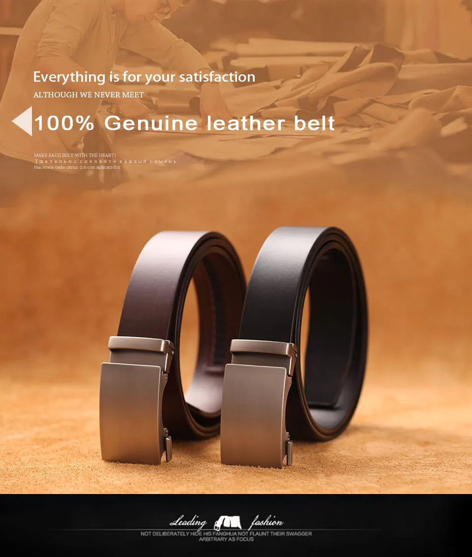 Genuine Cow Leather Automatic Belt For Men Formal Automatic Buckle Belt  Genuine Leather Mens business Strap