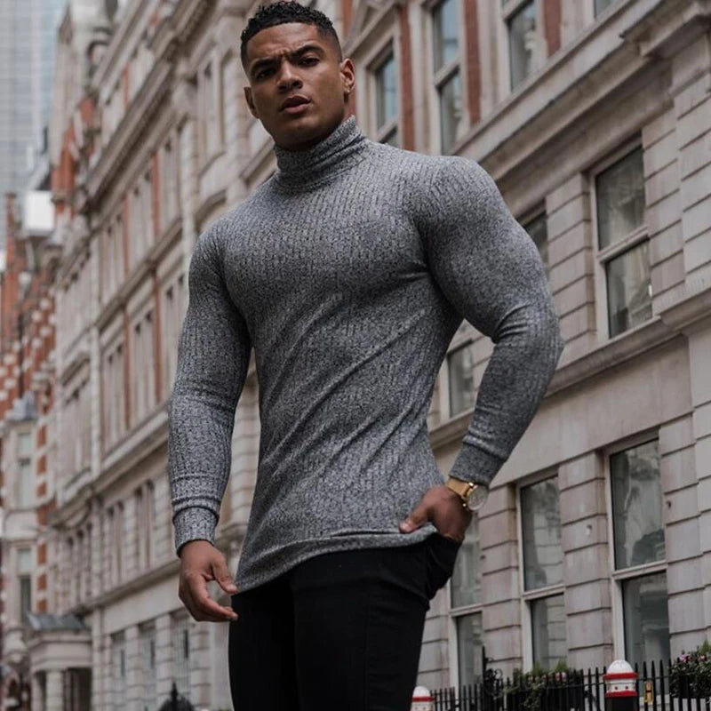 Autumn Winter Fashion Turtleneck Mens Thin Sweaters Casual Roll Neck Solid Warm Slim Fit Sweaters Men Turtleneck Pullover Male