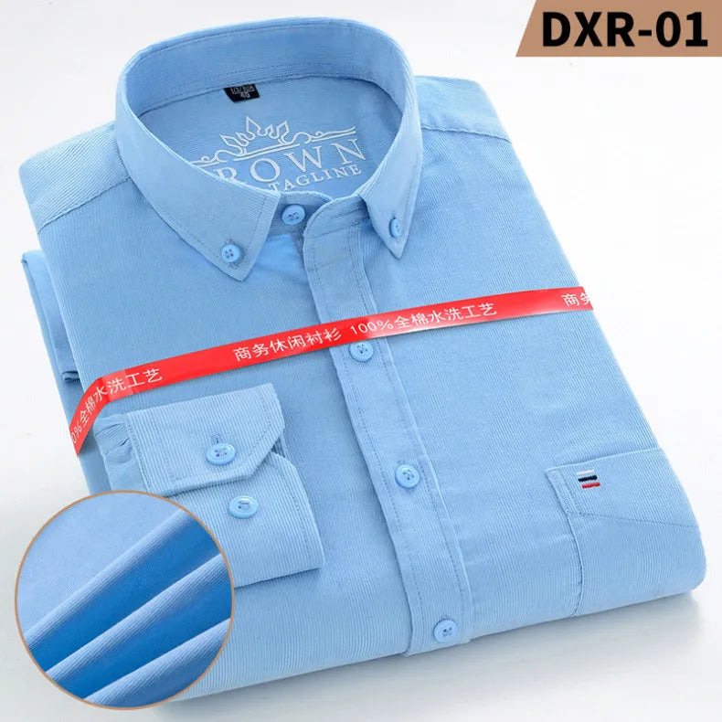 100% Cotton Plus Size 7XL Corduroy Shirt Mens Casual Long Sleeve Regular Fit Business Dress Shirts For Male Comfortable Pocket