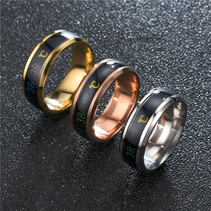 Titanium Steel Temperature Couple Ring Mood Emotion Feeling Intelligent Sensitive Rings For Women Men Waterproof Jewelry Gift