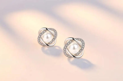 Upscale 925 Sterling Silver Earrings Zircon Pearl Twist Luxury Stud Earrings For Women brincos pendientes bijoux