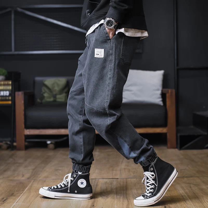 Plus Size Jeans Men Loose Joggers Streetwear Harem Jeans Cargo Pants Ankle-Length Denim Trousers