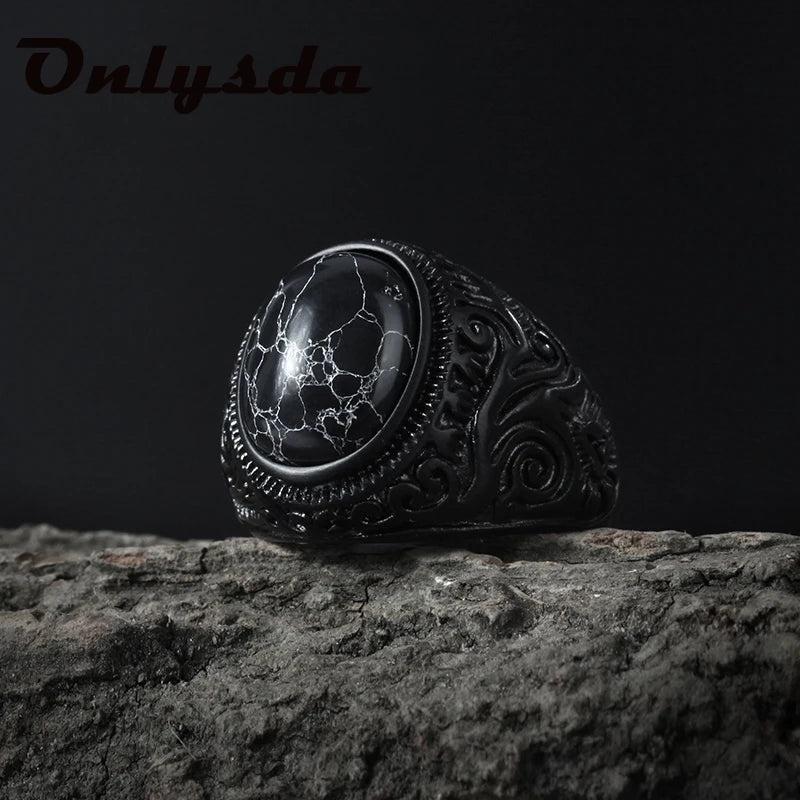 Stainless Steel Jewelry Ring Men Black Stone Rings 2021 Trend Charm Fashion Male Women Finger Band Engagement Wedding Gift V023