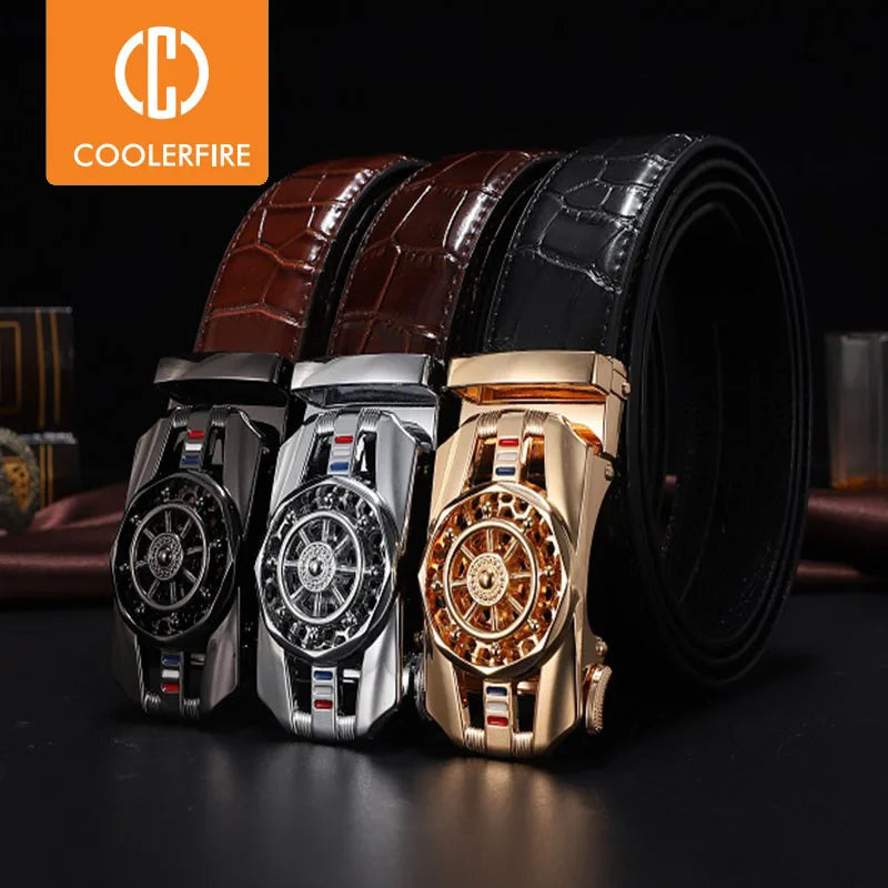 Men Genuine Leather Belts Brand Luxury Stone Pattern High Quality Business Work Automatic Buckle Belts for Men ZD121