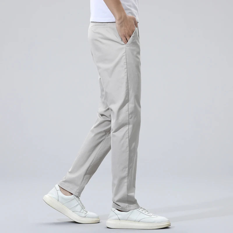 Spring Summer Men's Chinos Cotton Pants Straight Fashion Casual Classic Business Trousers for Male Khaki Black Grey Plus size 40