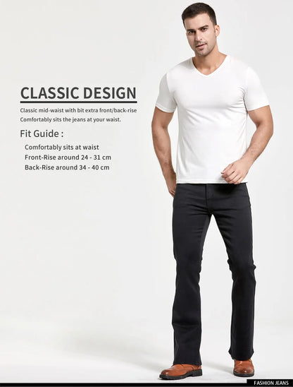 Mens Boot Cut Jeans Slightly Flared Slim Fit Blue Black Trousers Designer Classic Male Stretch Denim Pants