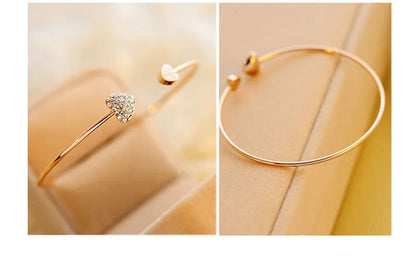 2025 Hot New Fashion Adjustable Crystal Double Heart Bow Bilezik Cuff Opening Bracelet For Women Jewelry Gift Mujer Pulseras