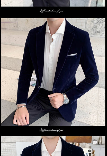 Burgundy Velvet Blazer Men 2022 Fashion Casual Blazer Men Wedding Groom Singer Costume Slim Blazer Formal Evening Dress M-5XL