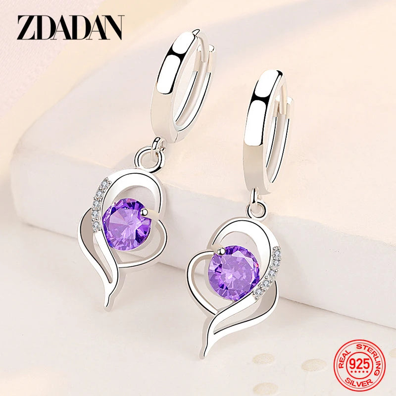 ZDADAN 925 Sterling Silver Crystal Zircon Earring For Women Fashion Jewelry