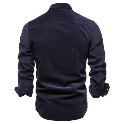 2021 New Single Breasted 100% Cotton Men's Shirt Business Casual Fashion Solid Color Corduroy Men Shirts Autumn Slim Shirt Men