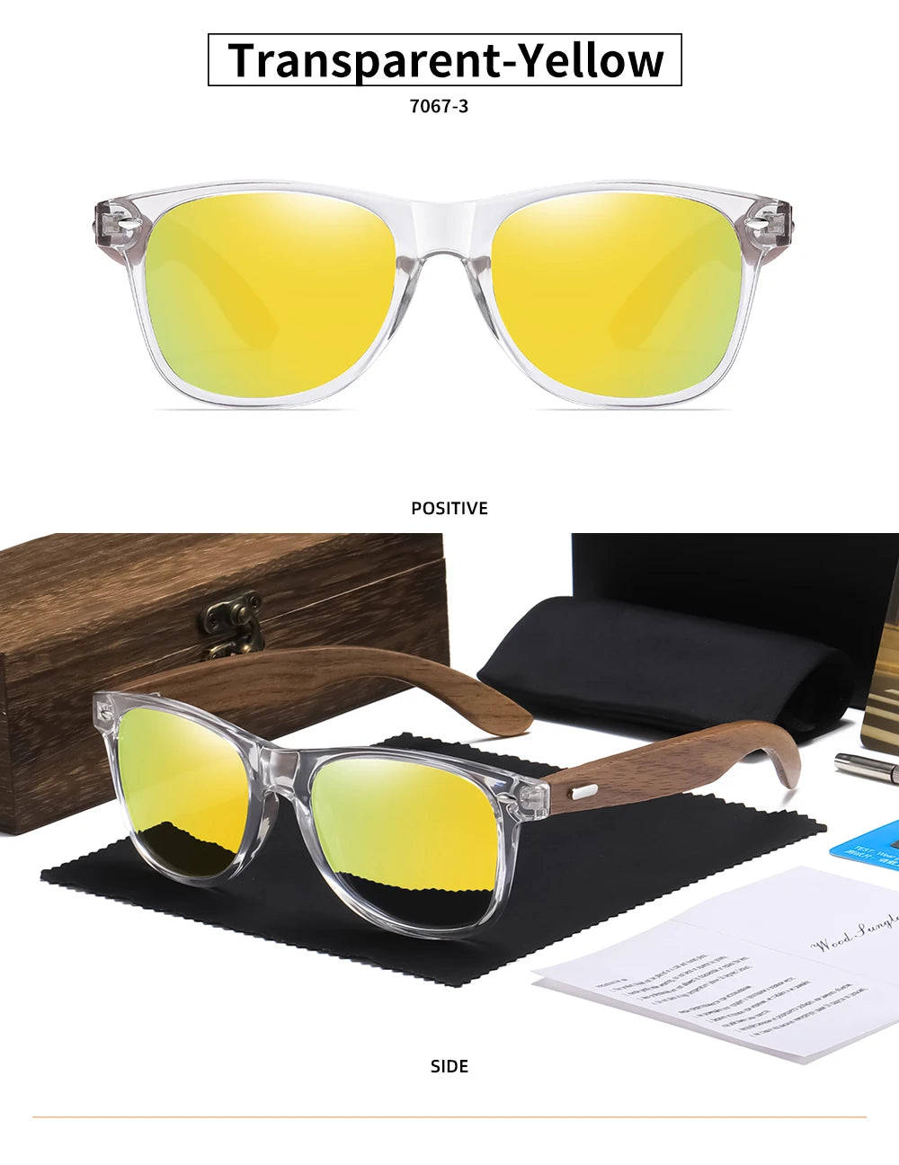 GM Brand Transparent Color Frames Sunglasses Men Women's Polarized Delicate Fashion Handmade Wood Sunglasses With Box