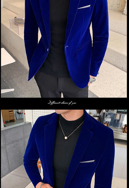 Burgundy Velvet Blazer Men 2022 Fashion Casual Blazer Men Wedding Groom Singer Costume Slim Blazer Formal Evening Dress M-5XL