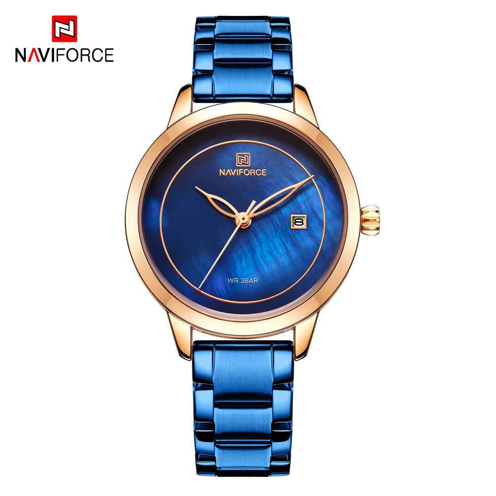 NAVIFORCE Bracelet Watch Women Brand Luxury Blue Stainless Steel Wristwatches Ladies Fashion Waterproof Date Dress Watches