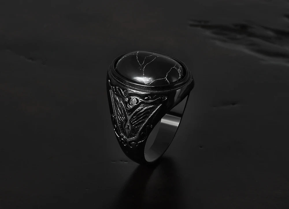 Stainless Steel Jewelry Ring Men Black Stone Rings 2021 Trend Charm Fashion Male Women Finger Band Engagement Wedding Gift V023