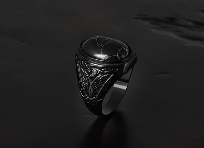 Stainless Steel Jewelry Ring Men Black Stone Rings 2021 Trend Charm Fashion Male Women Finger Band Engagement Wedding Gift V023