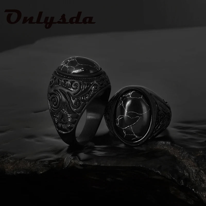 Stainless Steel Jewelry Ring Men Black Stone Rings 2021 Trend Charm Fashion Male Women Finger Band Engagement Wedding Gift V023