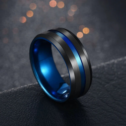 UAGE Hot Sale Groove Rings Black Blu Stainless Steel Midi Rings For Men Charm Male Jewelry Dropshipping