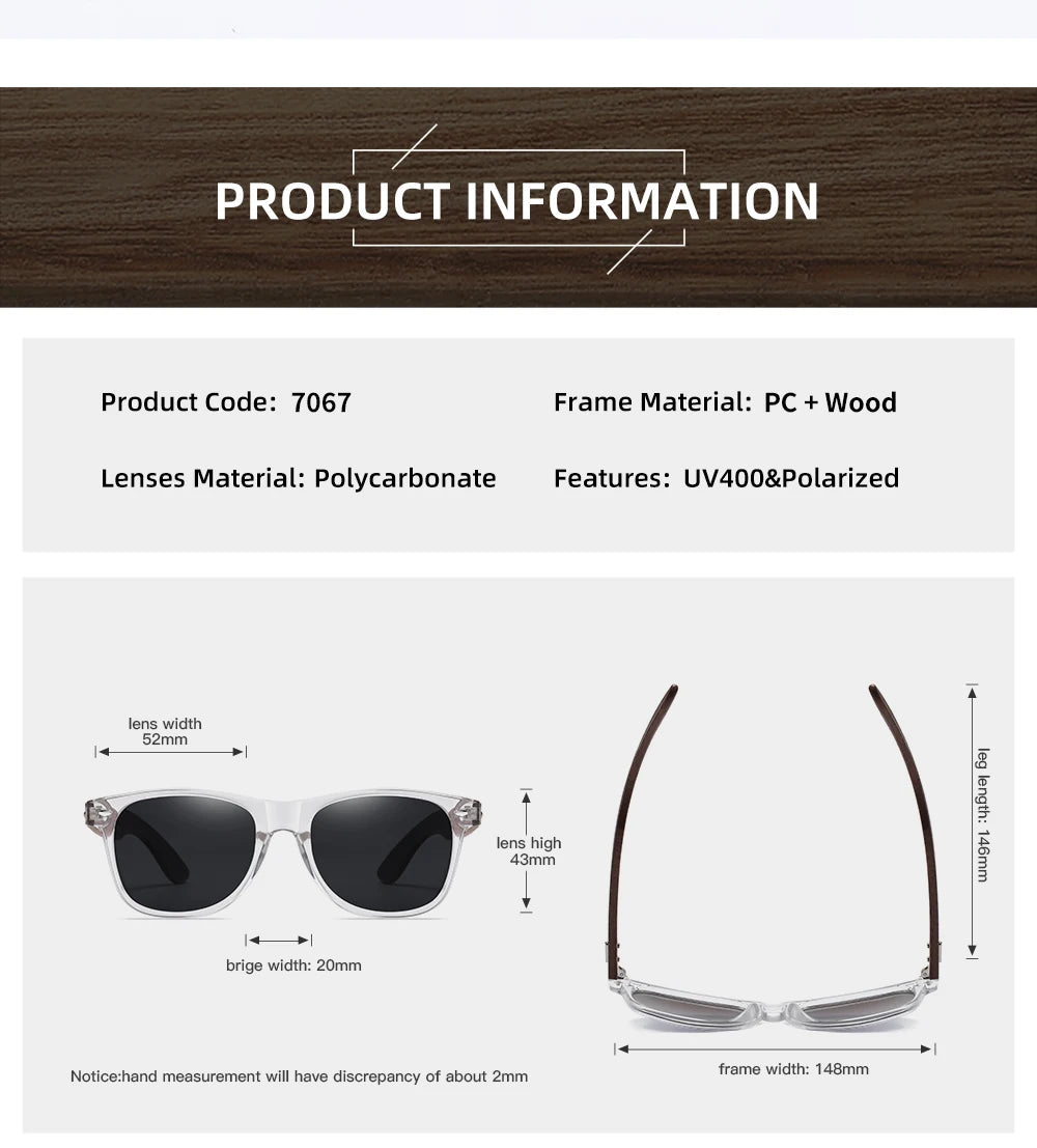 GM Brand Transparent Color Frames Sunglasses Men Women's Polarized Delicate Fashion Handmade Wood Sunglasses With Box