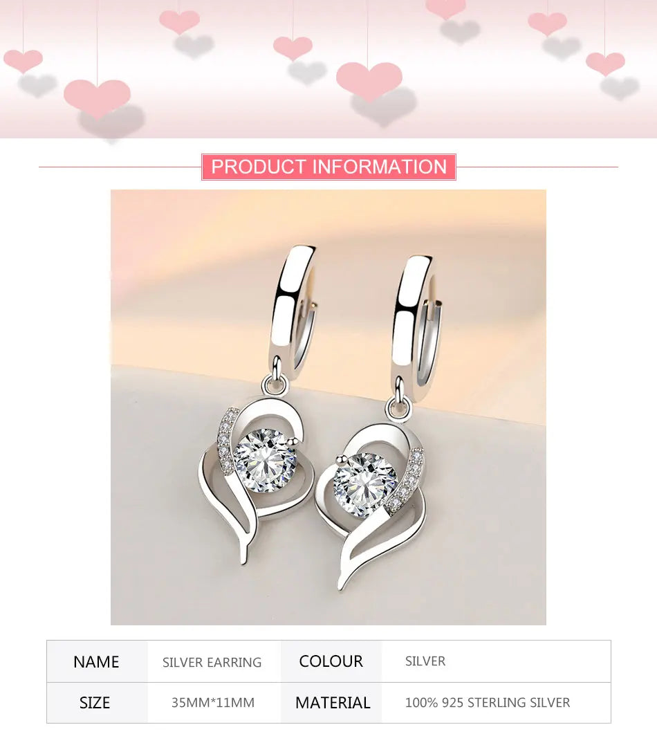 ZDADAN 925 Sterling Silver Crystal Zircon Earring For Women Fashion Jewelry