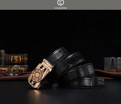 Men Genuine Leather Belts Brand Luxury Stone Pattern High Quality Business Work Automatic Buckle Belts for Men ZD121