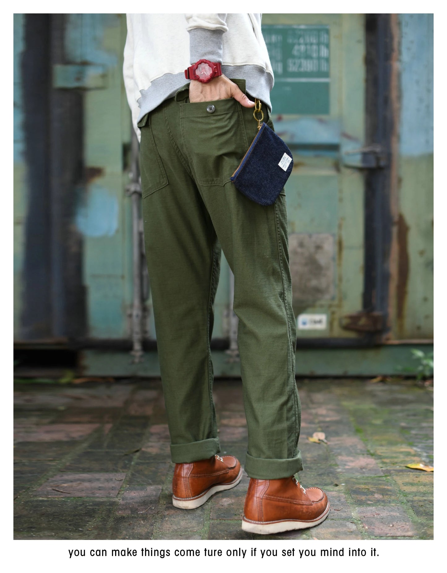 SauceZhan OG107 Fatigue Utility Pants Military Pants VINTAGE Classic Olive Sateen Men's Baker Pants Satin Cotton Straight Fit