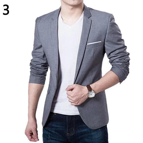 Men Blazers Slim Autumn Suit Blazer Business Formal Party Male Suit One Button Lapel Casual Long Sleeve Pockets Top Plus Size