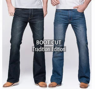 Mens Boot Cut Jeans Slightly Flared Slim Fit Blue Black Trousers Designer Classic Male Stretch Denim Pants