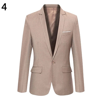 Men Blazers Slim Autumn Suit Blazer Business Formal Party Male Suit One Button Lapel Casual Long Sleeve Pockets Top Plus Size