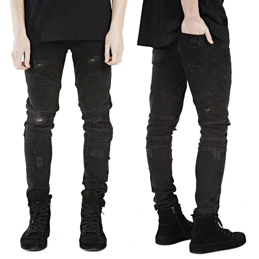 Men Skinny Jeans Men Runway Slim Racer Biker Jeans Strech Hiphop Jeans For Men Y2036