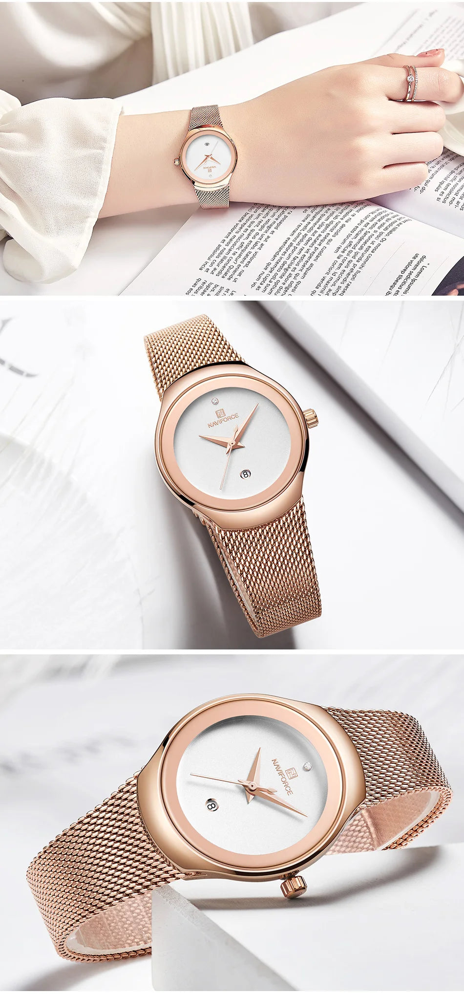 NAVIFORCE Watch Women Fashion Dress Quartz Watches Lady Stainless Steel Waterproof Wristwatch Simple Girl Clock Relogio Feminino